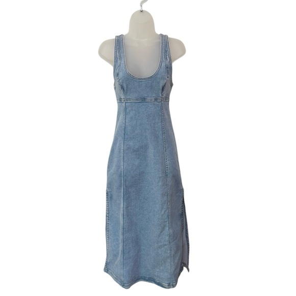 AMERICAN EAGLE | Stretch Denim Scoop Neck Maxi Dress in Blue, Size 4 - Picture 5 of 10